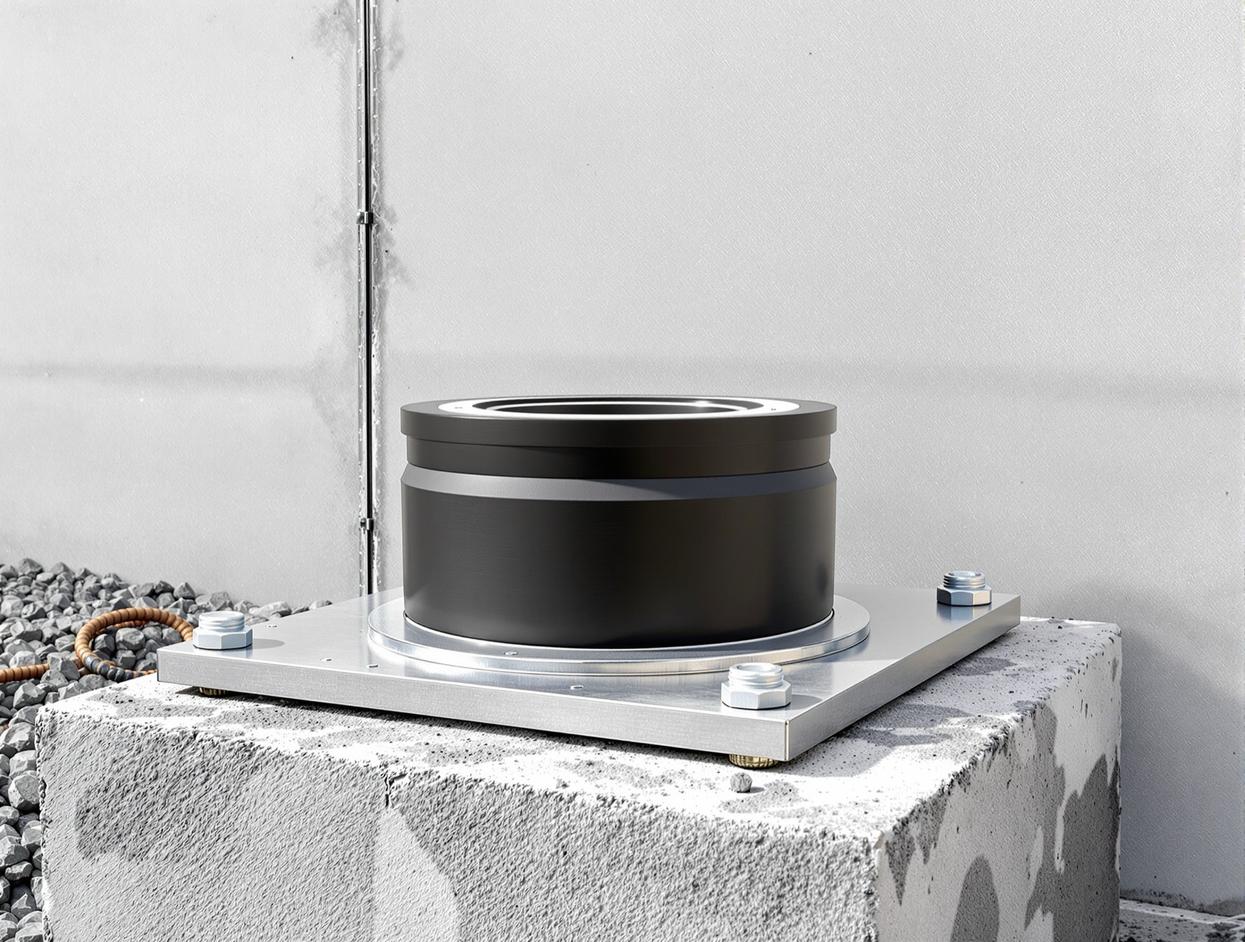 Elastomeric seismic isolation bearing between a foundation pedestal and the structure above